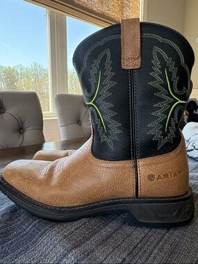 Ariat Two-Tone Western Work Boot with Lime Stitching